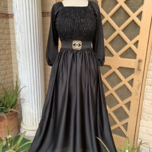 Timeless Black Satin Maxi with Smocked Bodice