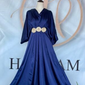 Royal Blue Silk Kaftan with Floral Gold patch