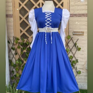 Royal Blue Corset-Style Maxi with White Sleeves