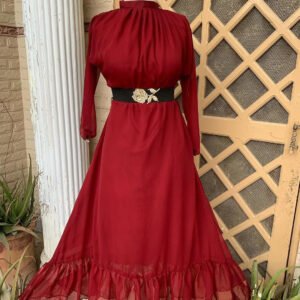 Elegant Maroon Chiffon Maxi with Waist Belt