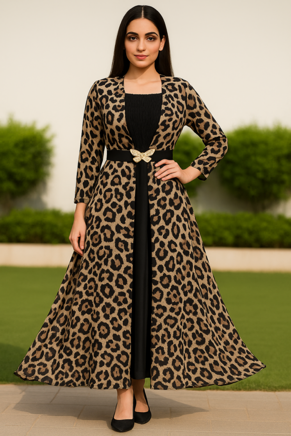 Elegant Leopard Print Maxi Gown with Belt – Statement Style for Modern Women