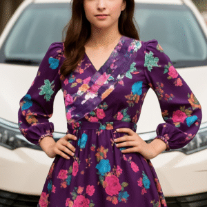 Elegant Floral Puff Sleeve Top – Purple 🌸💜