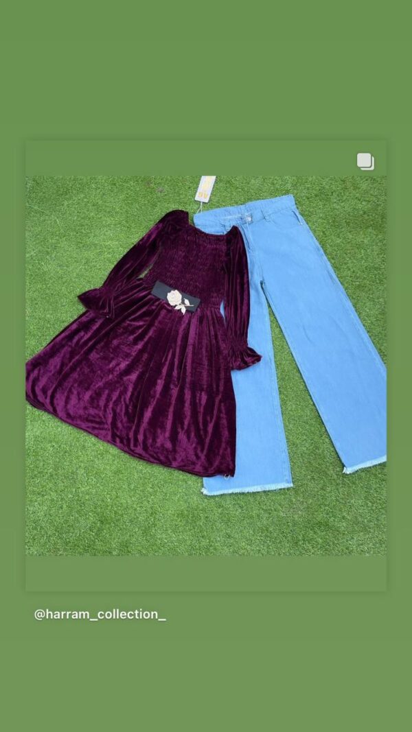 Luxury Maroon Velvet Smocked Top with Blue Flared Jeans 🌸 | Elegant Winter Vibe ❄️✨