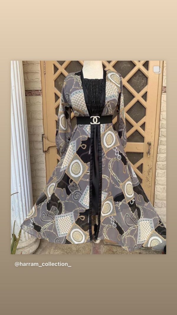 Elegant Printed Long Gown with Belt – Luxe Flow & Fashion Statement ✨