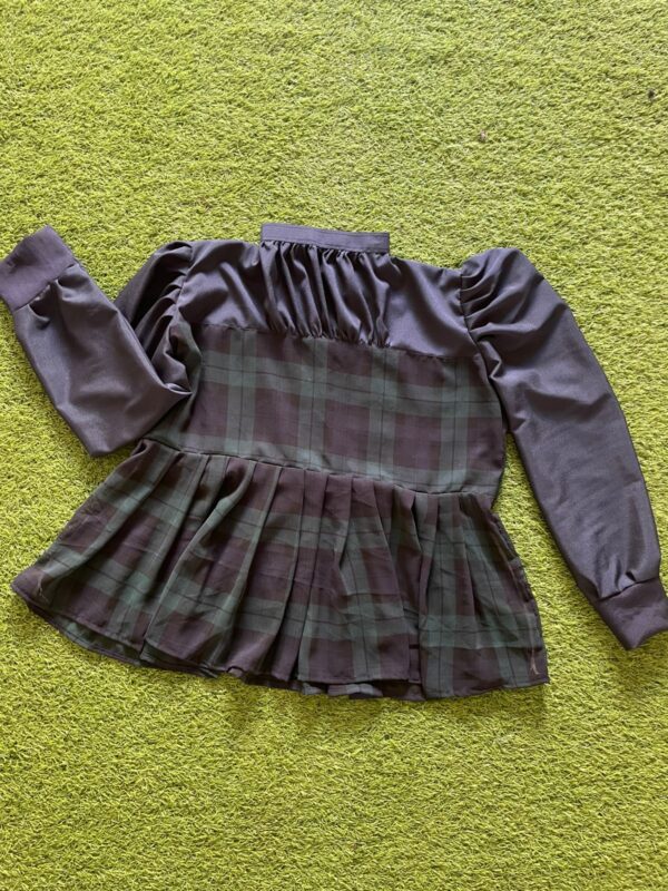Elegant Checkered Frill Top with Puff Sleeves 🖤✨