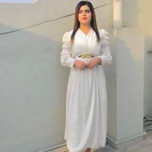 Elegant White Maxi Dress with Pleated Sleeves & Gold Belt ✨👗