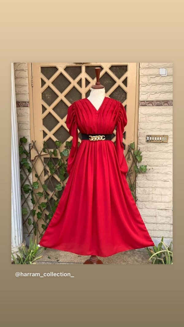 Elegant White Maxi Dress with Pleated Sleeves & Gold Belt ✨👗