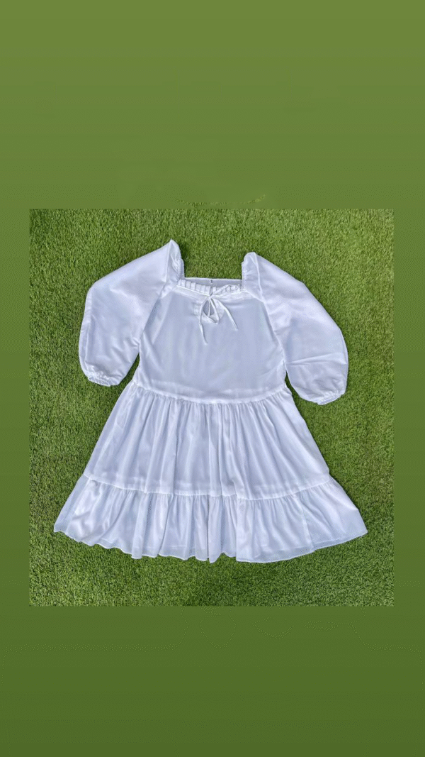 White Georgette Tiered Long Top 👚✨ | Puff Sleeves & Flowy Style - Image 2