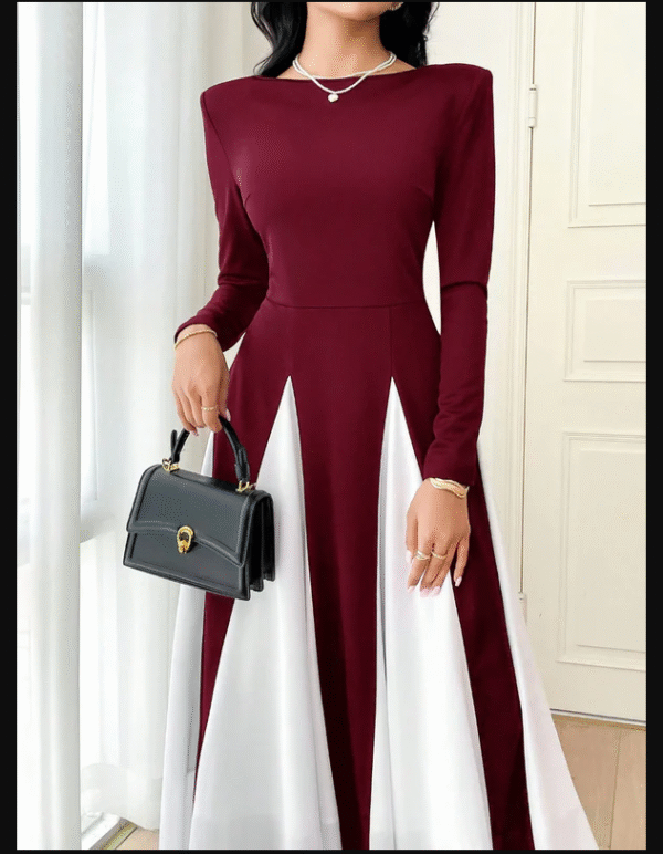 ❤️ Noira Maroon & White Dress – Velvet - Image 2