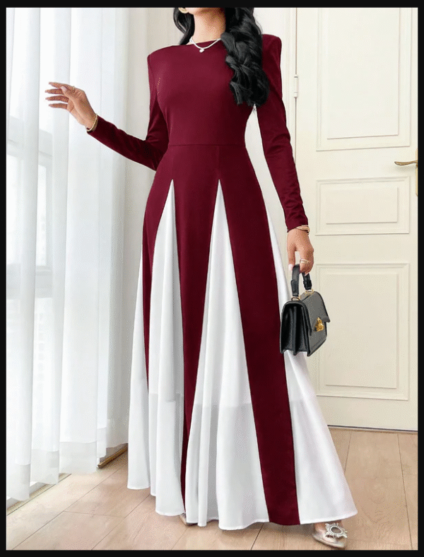 ❤️ Noira Maroon & White Dress – Velvet - Image 3