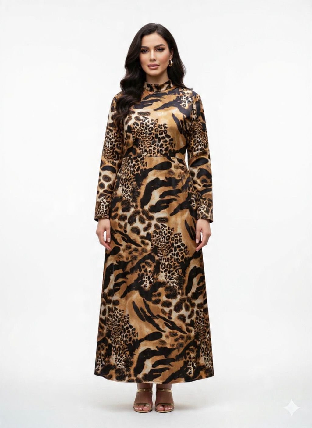 Leopard Print Velvet High-Neck Maxi Dress β Elegant Winter Collection - Image 5