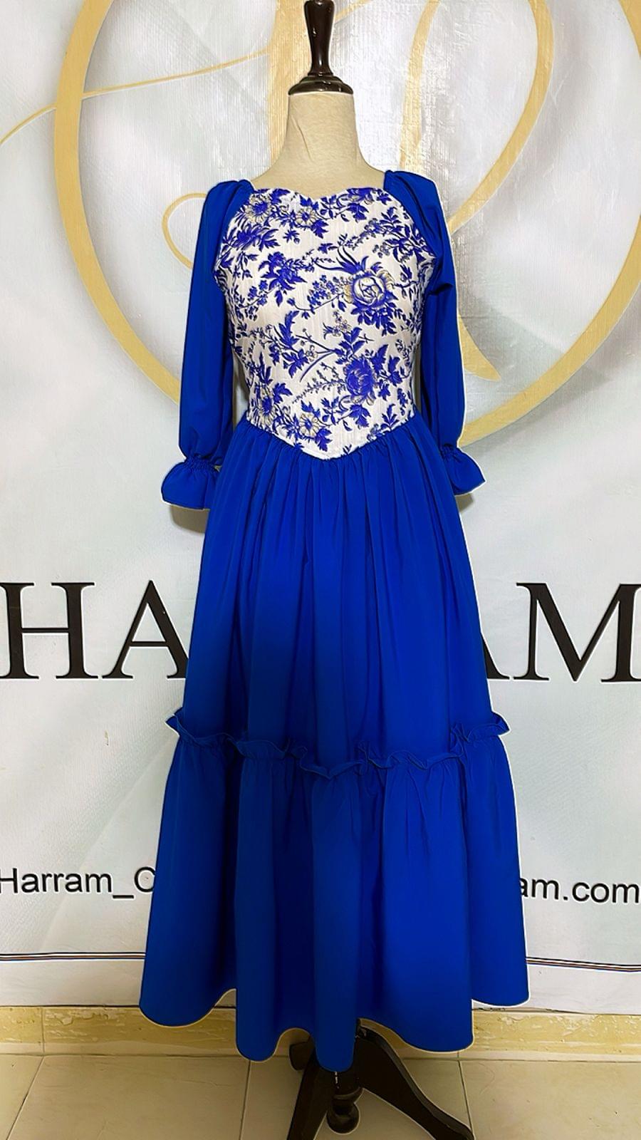 Elegant Royal Blue Floral Gown – Chic & Graceful