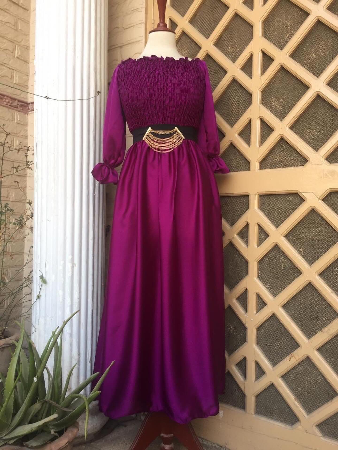 Royal Purple Satin Maxi with Smocked Bodice