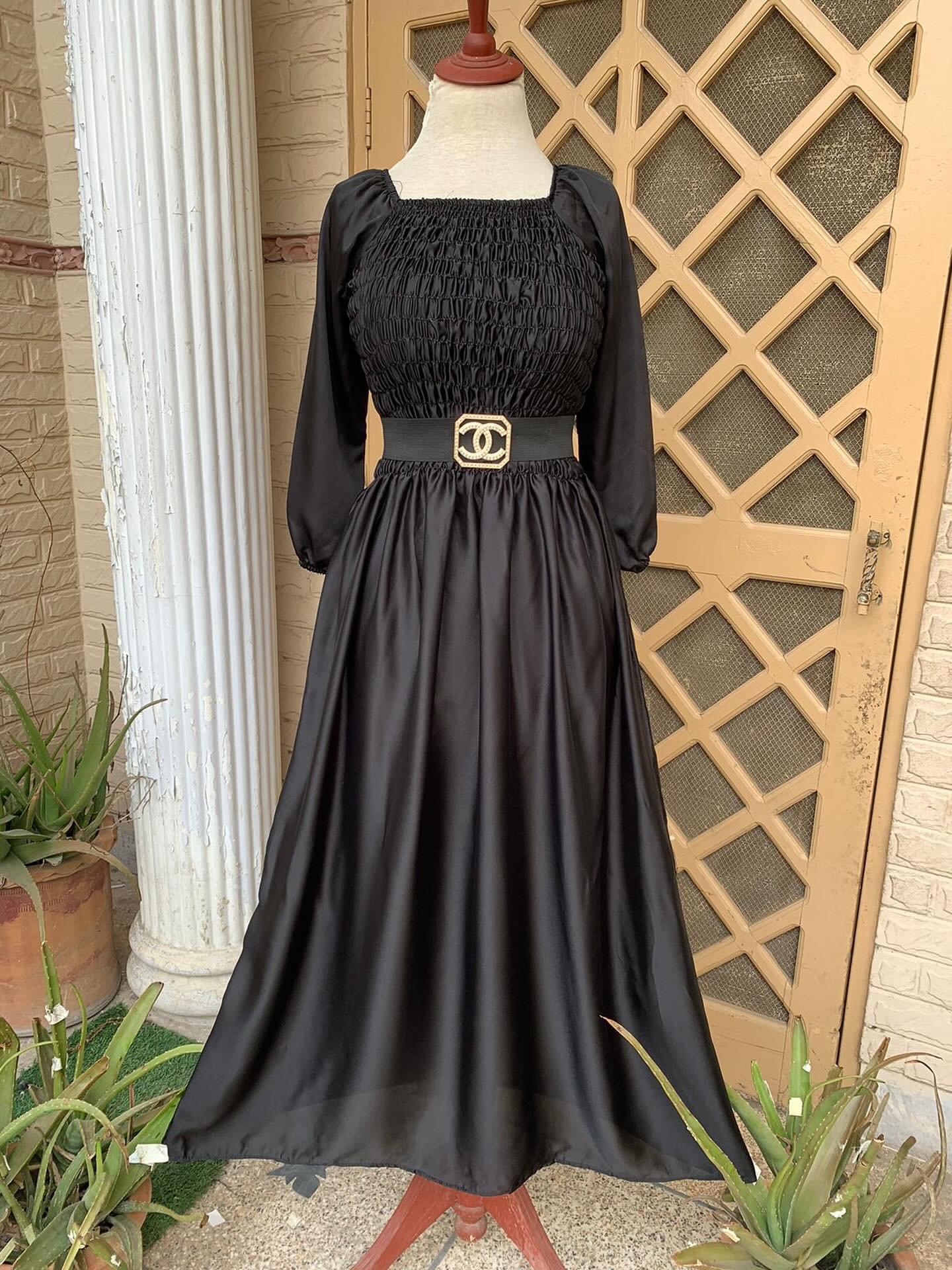 Timeless Black Satin Maxi with Smocked Bodice
