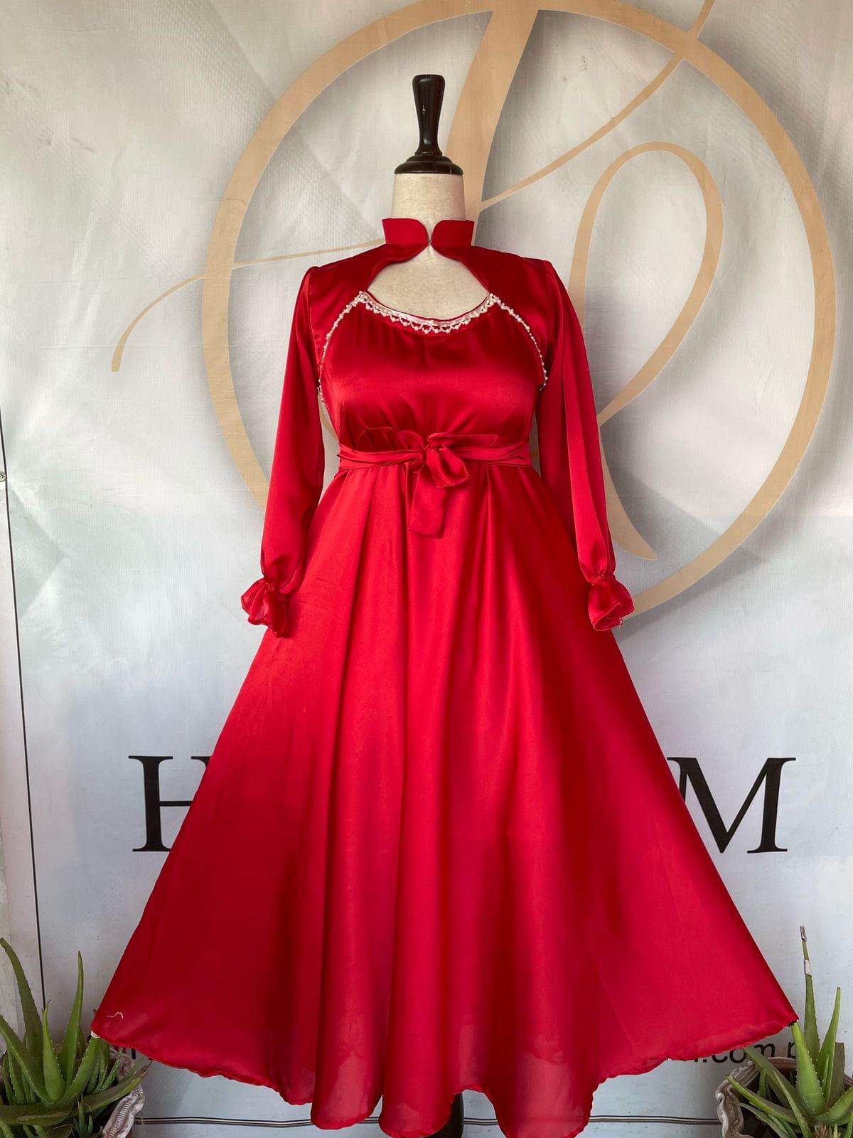 Title: Scarlet Elegance silk Maxi Dress