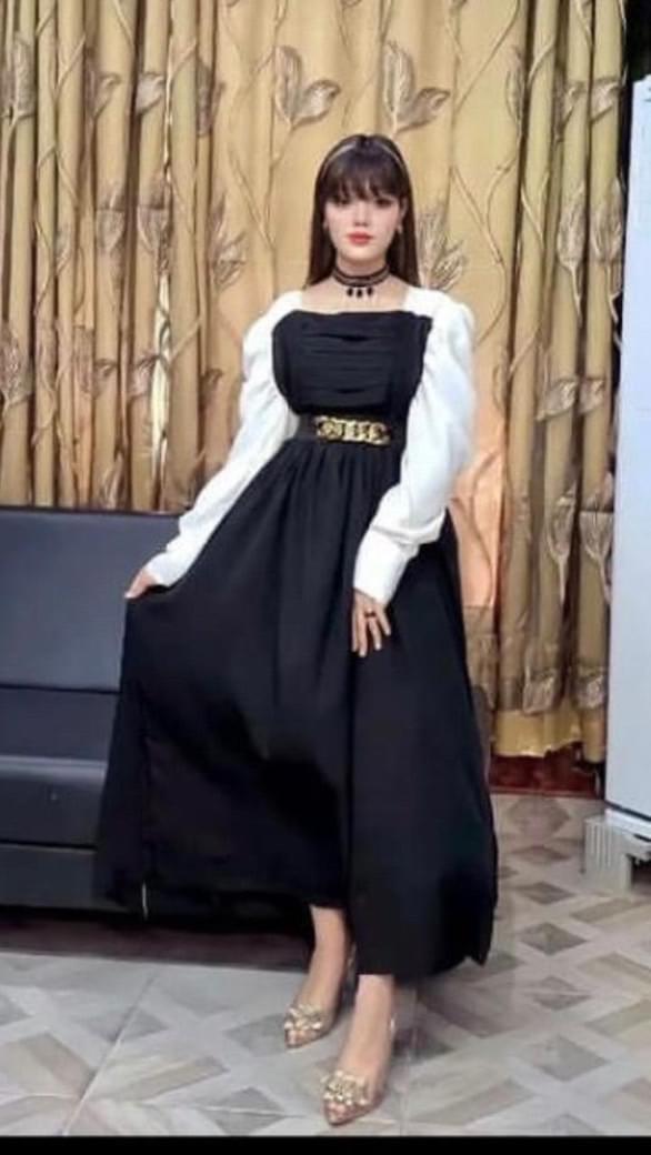Black & White Contrast Maxi Dress with Statement Sleeves