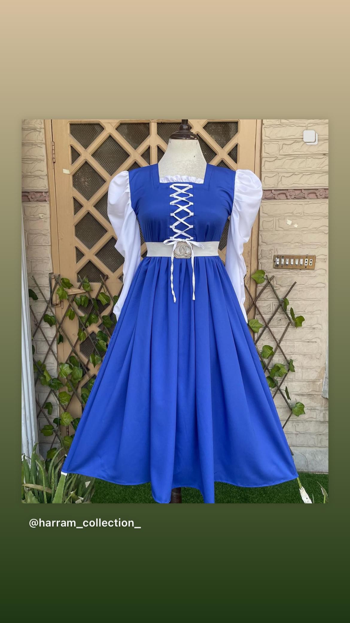 Royal Blue Corset-Style Maxi with White Sleeves