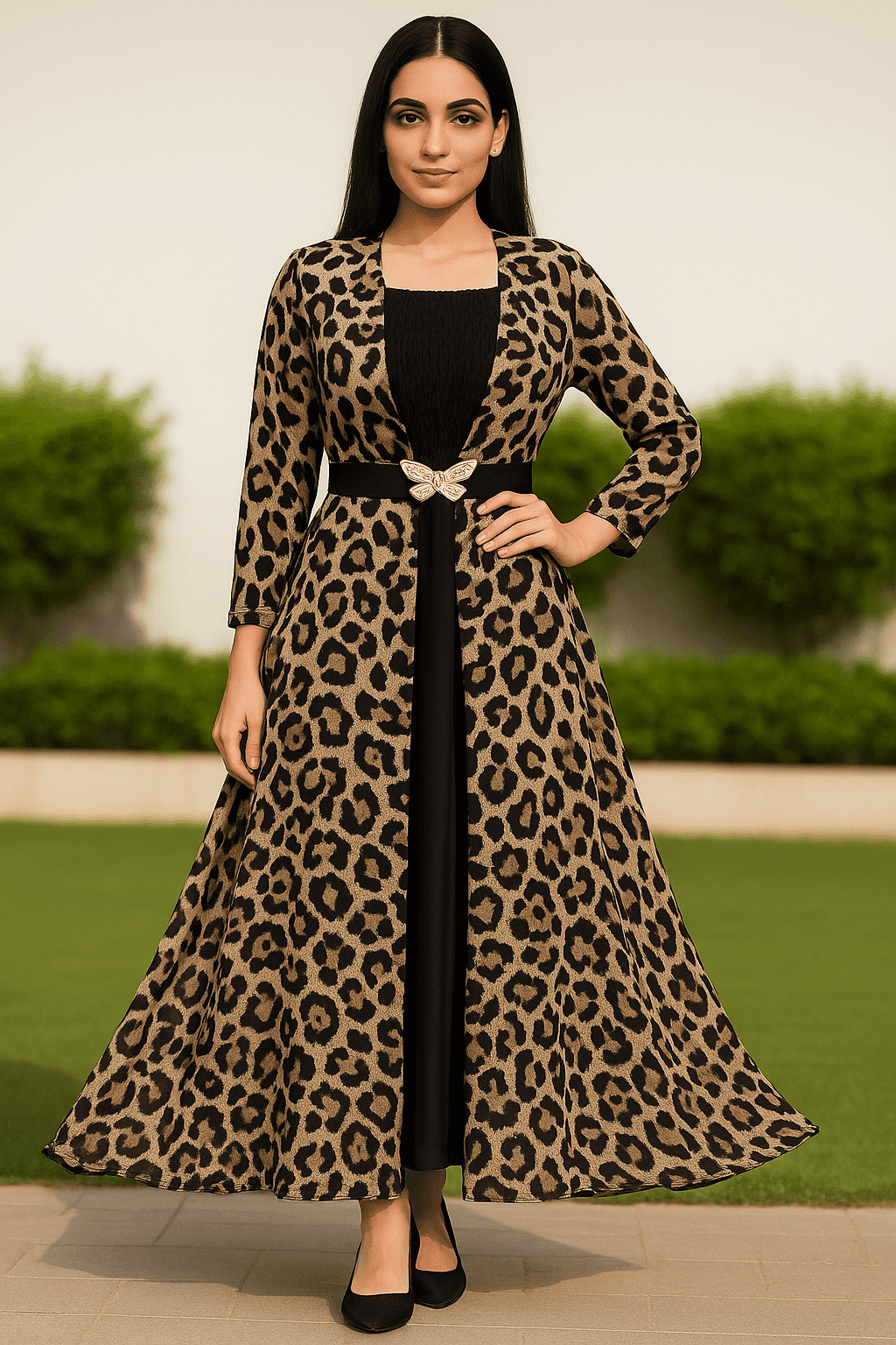 Elegant Leopard Print Maxi Gown with Belt – Statement Style for Modern Women 🐆✨