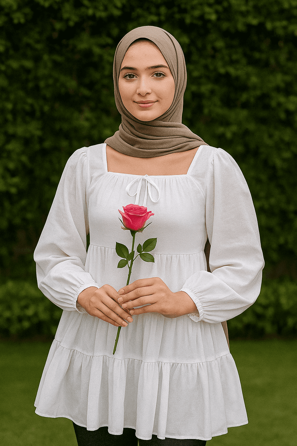 White Georgette Tiered Long Top 👚✨ | Puff Sleeves & Flowy Style