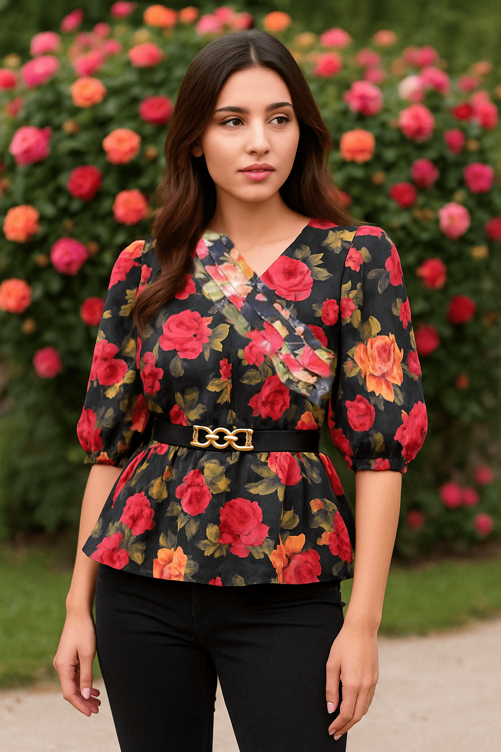 🌺 Stylish Floral Top with Black Jeans – Trendy & Comfortable Everyday Wear ✨