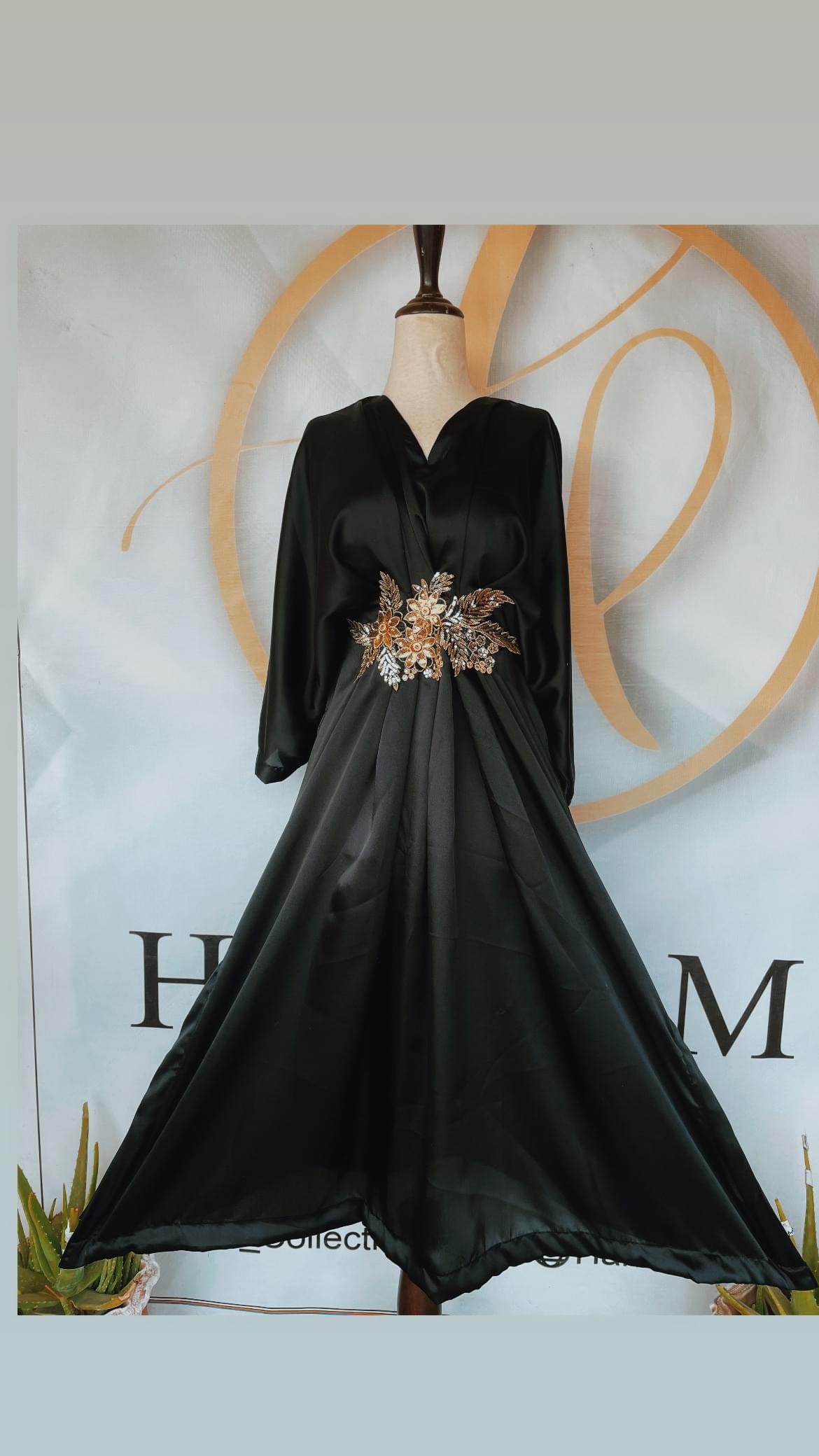 Title: Premium Silk Kaftan with Ornate Patch