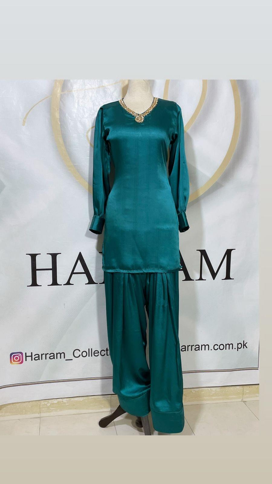 Title: Teal Green Farshi Dress – Graceful & Elegant