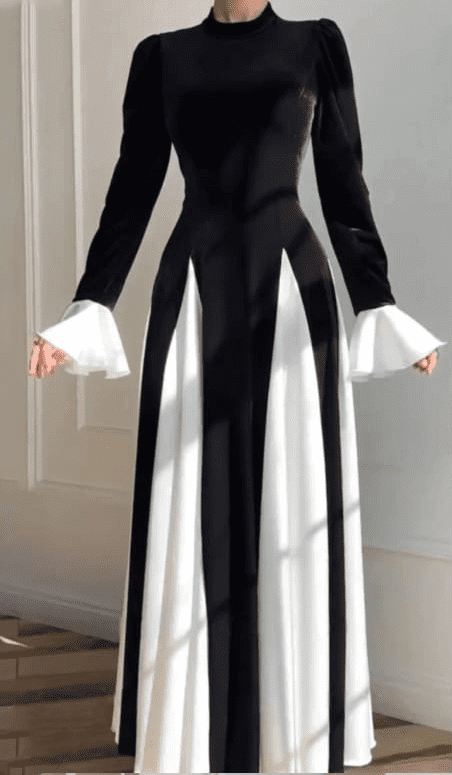 🖤🤍 Elegant Black & White Contrast Maxi – Classy Monochrome Flow 🤍🖤 - Image 3