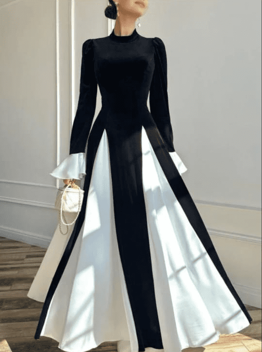 🖤🤍 Elegant Black & White Contrast Maxi – Classy Monochrome Flow 🤍🖤