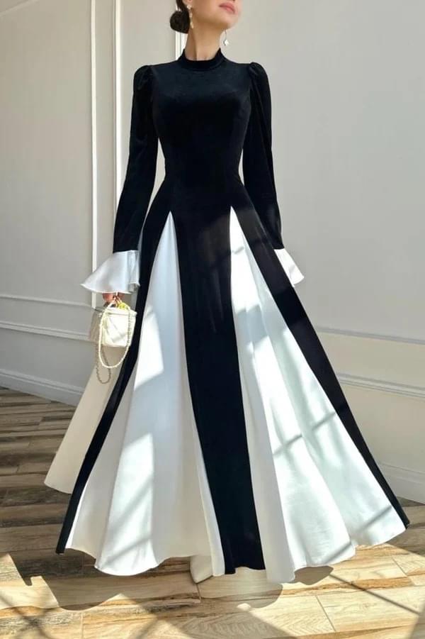 ✨ Elegant Black & White Velvet Maxi ✨
