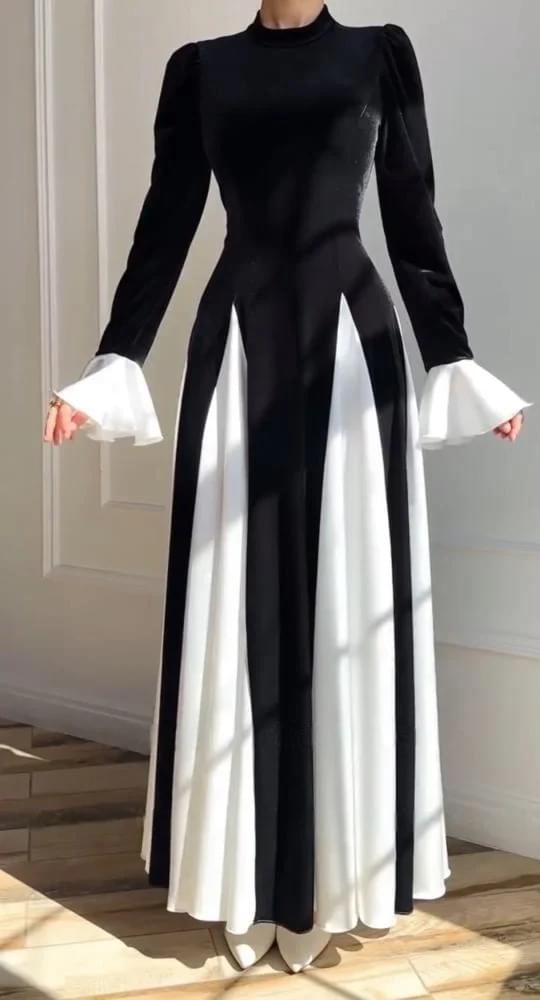 🖤 Noira Black and White Dress – Velvet - Image 3