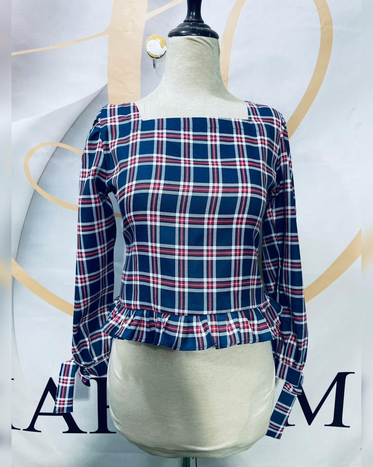 Stylish Checked Cotton Top with Tiered Georgette Skirt | Modern - Image 3